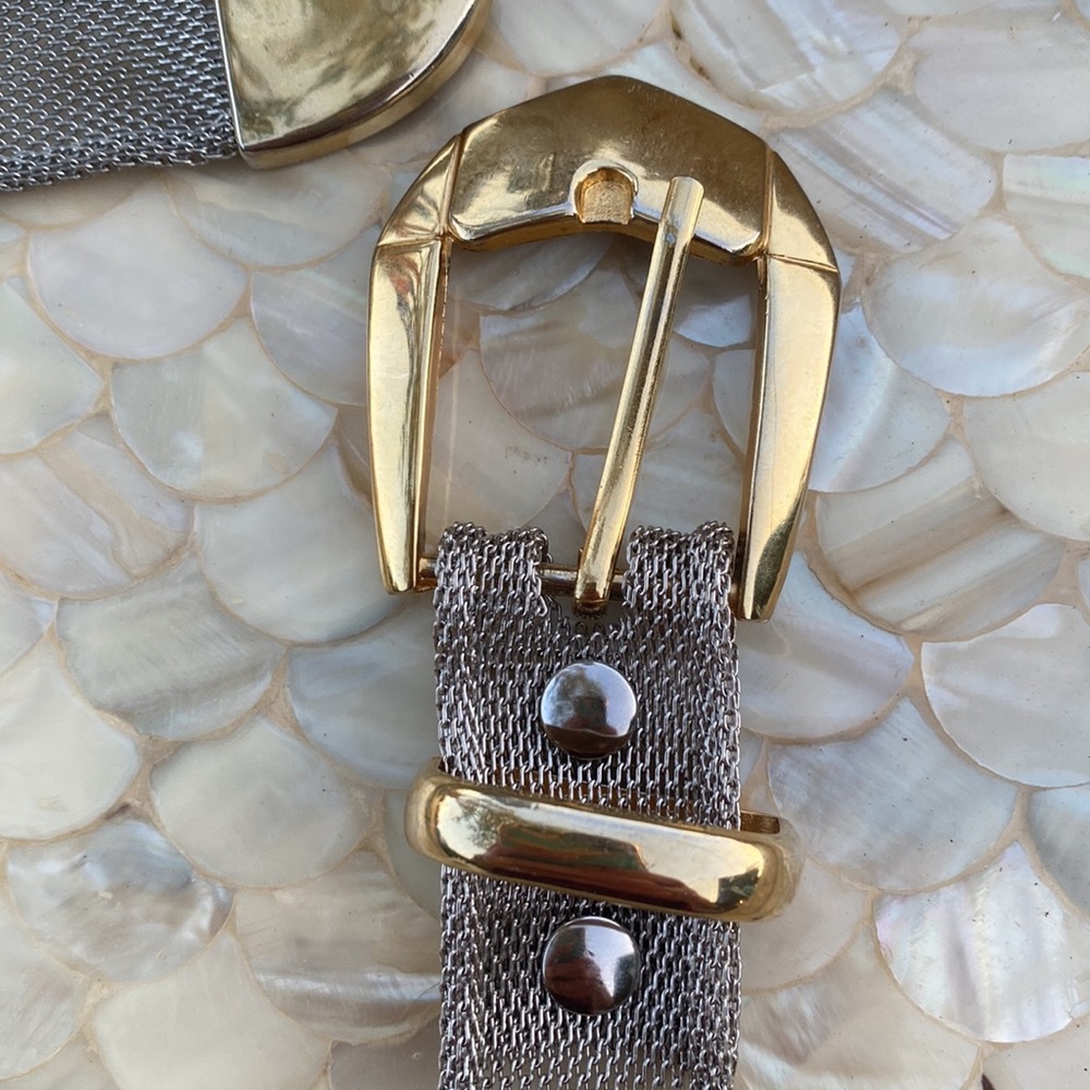 VINTAGE AUTHENTIC SILVER and gold TONE METAL MESH jaguar BELT - Picture 16 of 16
